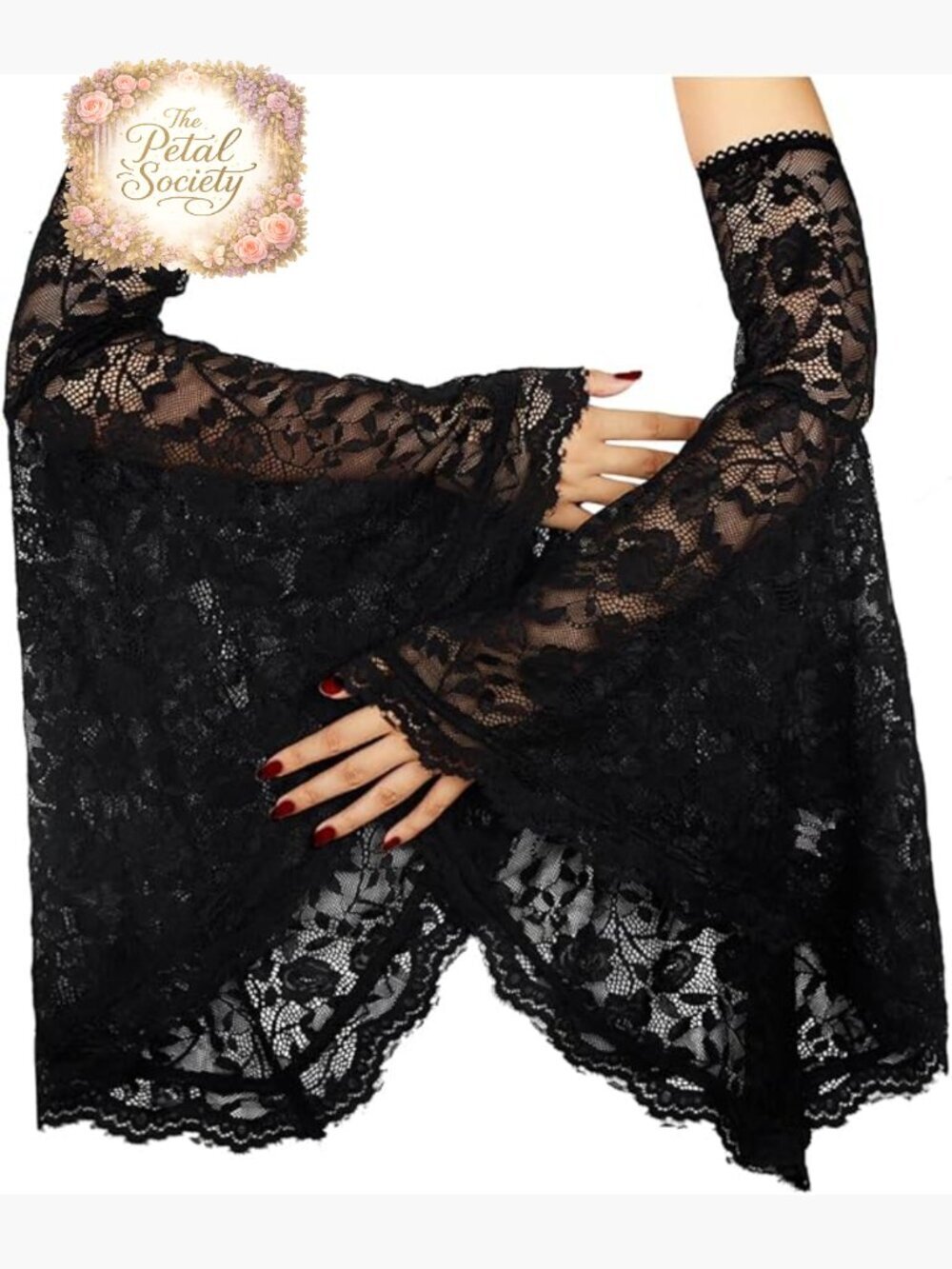 One Size Victorian Lace Arm Sleeves Gothic Witch Gloves Polyester Mesh